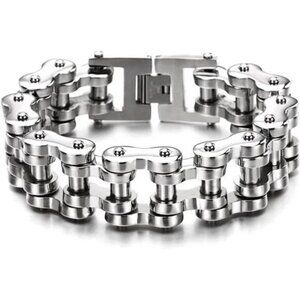 Motorcycle Chain Bike Chain Bracelet of Stainless Steel Silver Color Polished